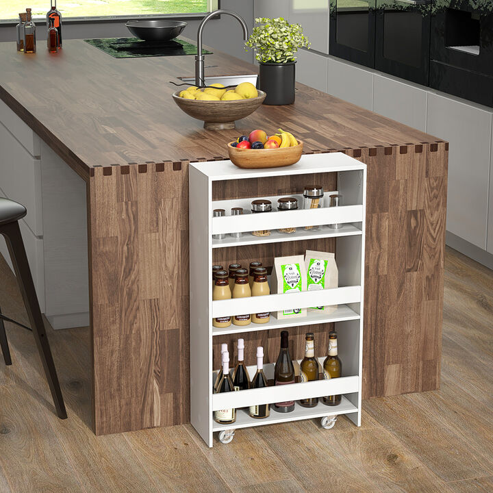 Multi-Tier Slim Rolling Storage Cart with Handle, Open Shelves, and Wheels