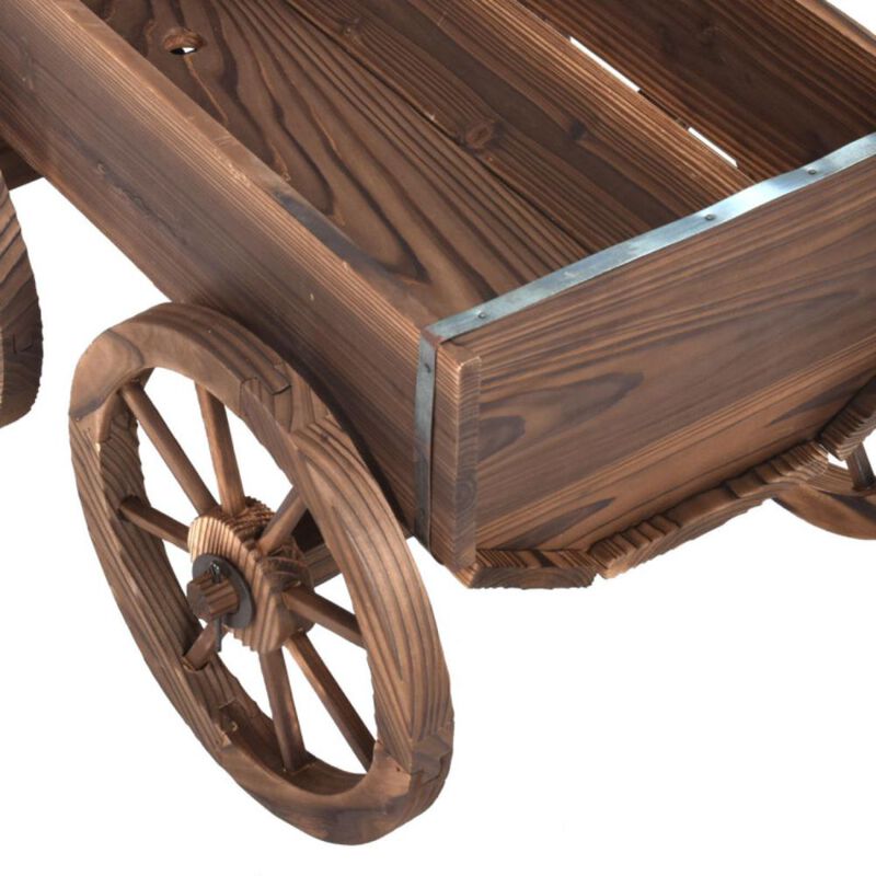Hivvago Wood Wagon Planter Pot Stand with Wheels