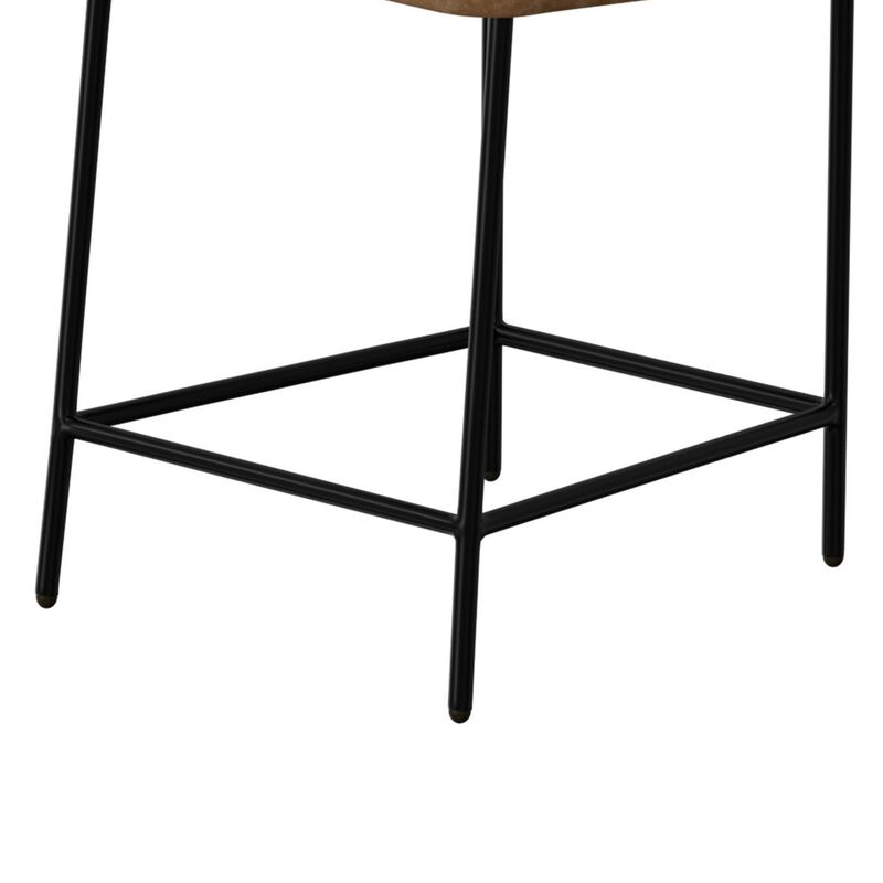 Iffa Counter Height Chair, Open Back, Black Iron, Cognac Brown Faux Leather