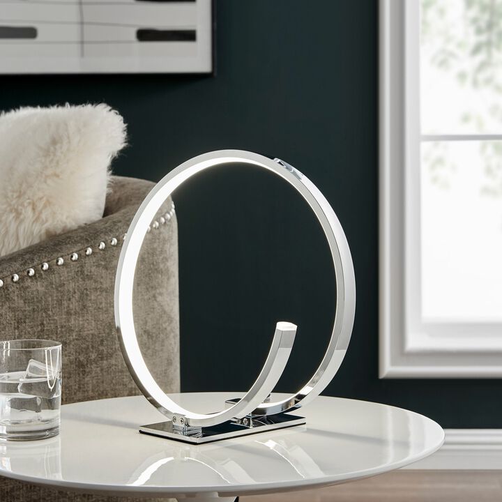 Circular Design Table Lamp Chrome Metal Dimmable Integrated LED