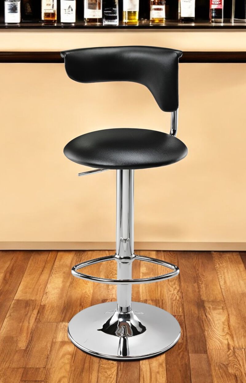 HomeRoots Black and Silver Faux Leather and Metal Low Back Adjustable Height Bar Chair