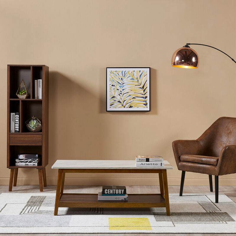 Kingston Coffee Table with Storage and Marble-Look Top, Marble/Walnut image number 5
