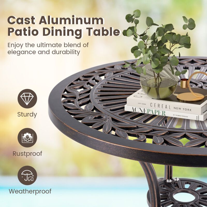 24" Round Cast Aluminum Patio Bar Table with 2" Umbrella Hole image number 2