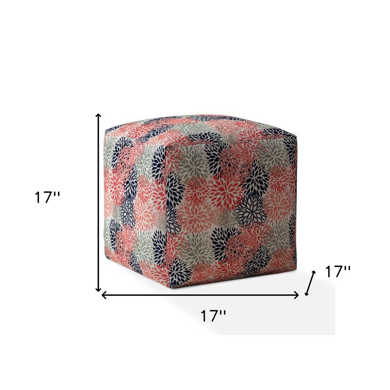 Homezia 17" Coral 100% Polyester Floral Pouf Ottoman