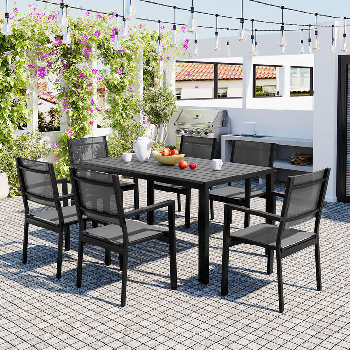 Merax Modern Outdoor  Dining Table Set with 6 Chairs