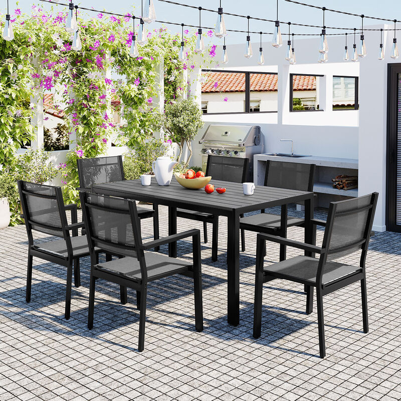 Merax Modern Outdoor  Dining Table Set with 6 Chairs