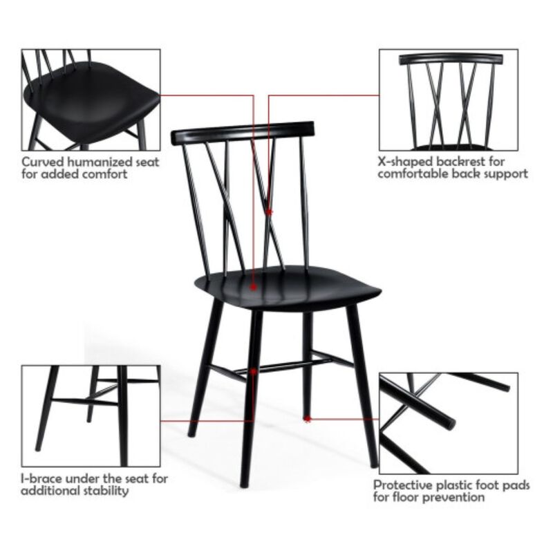 Set of 2 Modern Dining Chairs with Backrest - Black