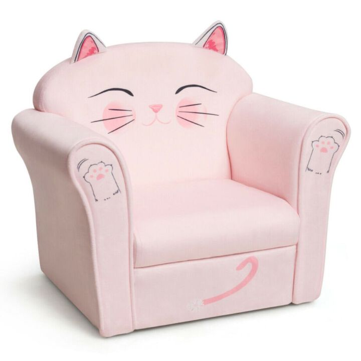 Kids Upholstered Cat Armrest Couch Sofa with Linen Fabric