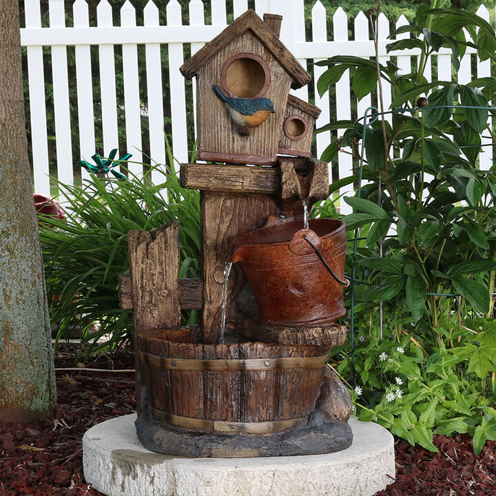 Sunnydaze Bluebird House/Buckets Outdoor Garden Water Fountain - 26 in