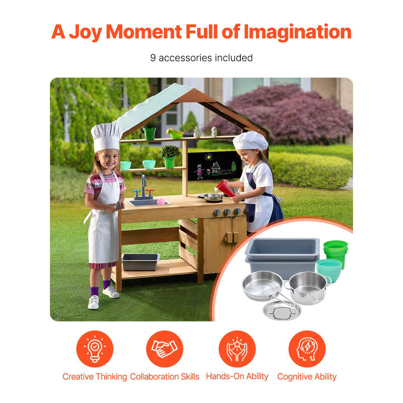 Outdoor Play Kitchen for Kids &ndash; Wooden Mud Kitchen Set with Sink & Storage, Pretend Cooking Toy for Backyard or Garden Use