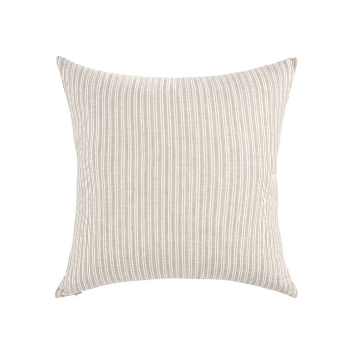 Irma Throw Pillow, 22 Inch Stripe Pattern, Beige Cotton Linen Blend - Benzara