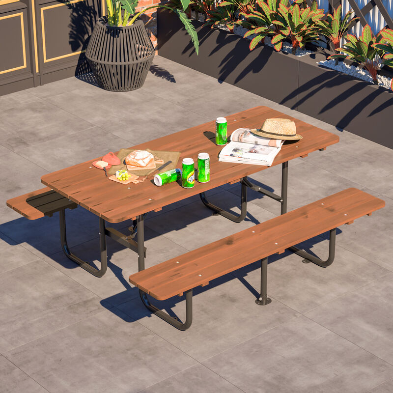 WOW PIONEER 72 Inch Rectangular 6-Person Outdoor Picnic Table with Built-in Benches, 1.97 Inch Umbrella Hole, Waterproof Corrosion Resistant image number 8