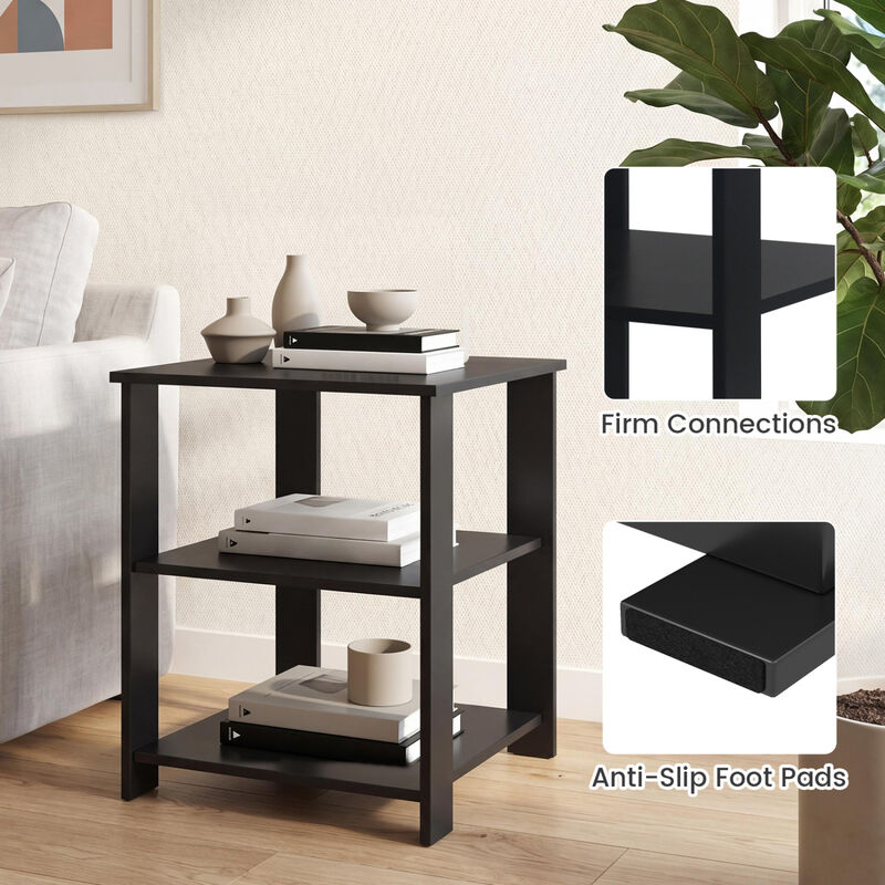 3-Tier Modern Nightstand Square Side Table with Open Storage Shelves image number 5