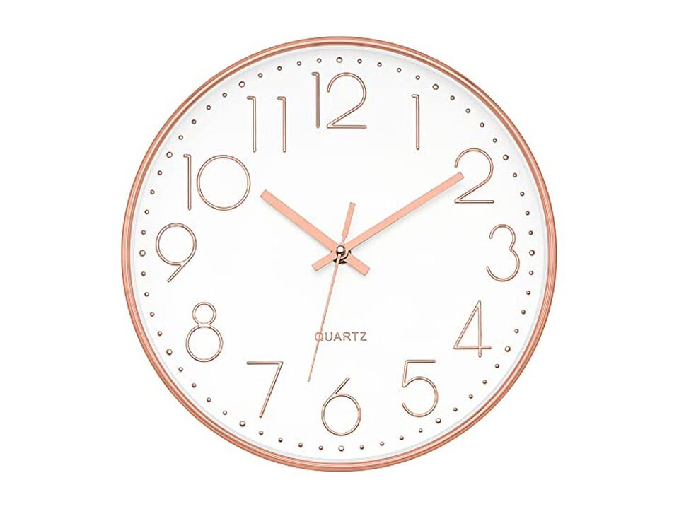Gold Wall Clock 12 Inch Silent Non Ticking Modern Battery Operated