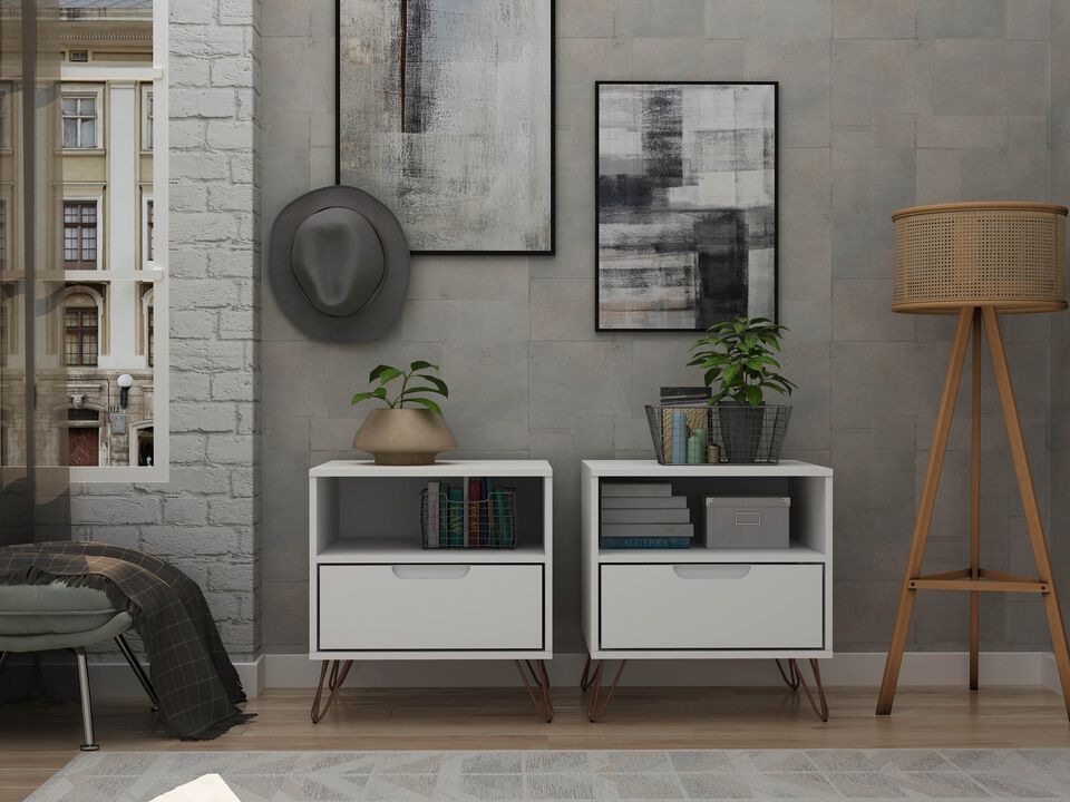 Rockefeller White 1-Drawer Nightstands (Set of 2)