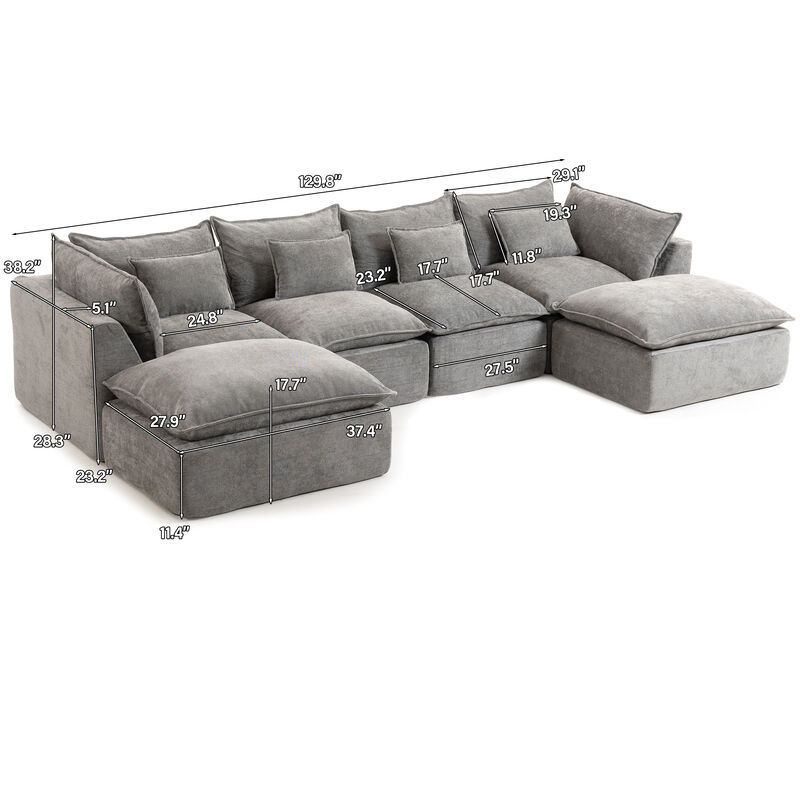 Blebze 129.8" Couch Oversized Modular Sectional image number 3