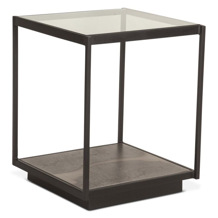 World Interiors St. George 18 Side Table with Glass Top in Oxidized Black