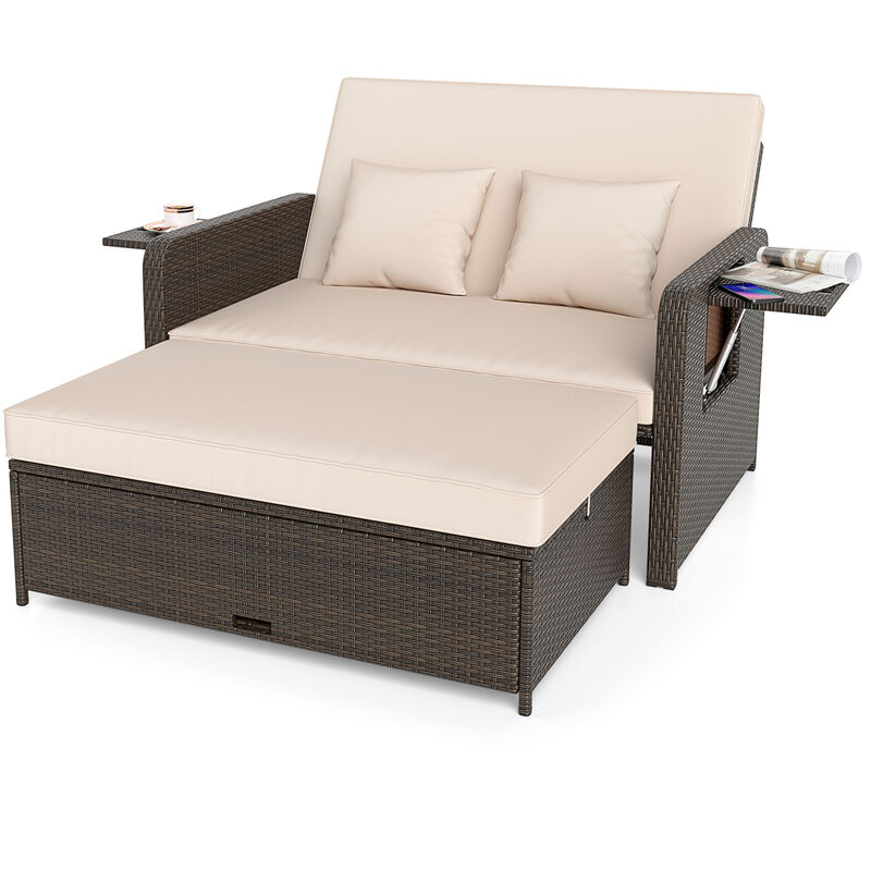 Rattan Adjustable Patio Daybed Set with Cushions and Storage Ottoman image number 0