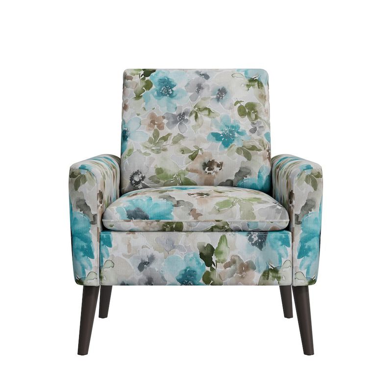 HL Home Furnishings Allyson Mid-Century Modern Armchair in Blue and Gray Floral