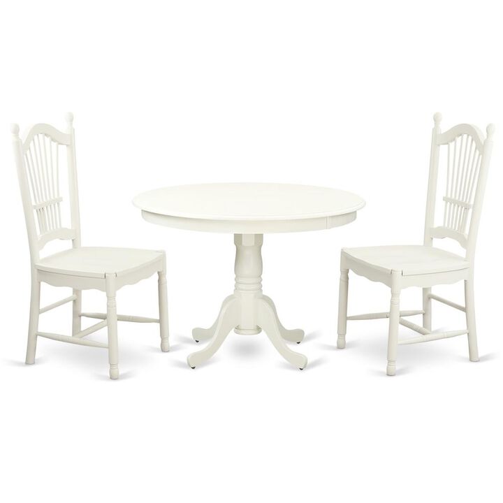 3 Pc set with a Round Dinette Table and 2 Wood Dinette Chairs in Linen White