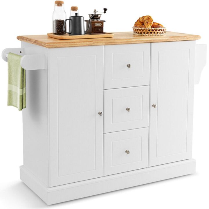 Hivvago 2-Door Large Mobile Kitchen Island Cart with Hidden Wheelsand 3 Drawers-White