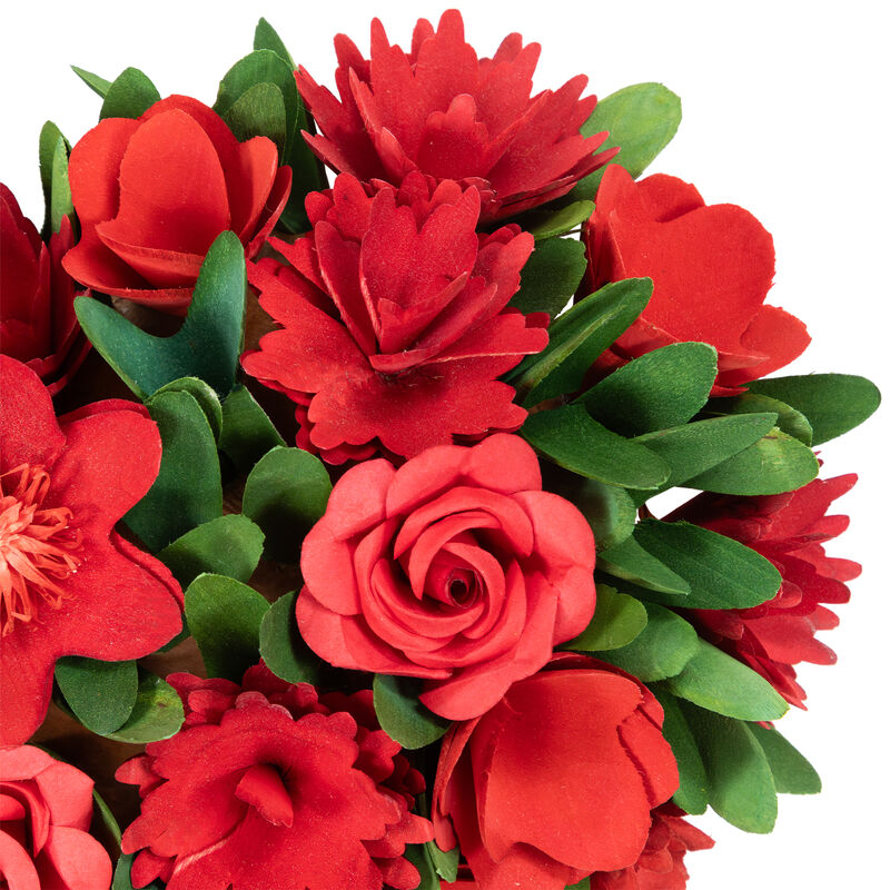 Mixed Floral with Wooden Flowers Artificial Valentine's Day Heart Wreath - 12.25" image number 2