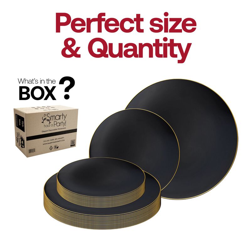 Black with Gold Rim Organic Round Plastic Dinnerware Value Set (40 Sets) image number 4