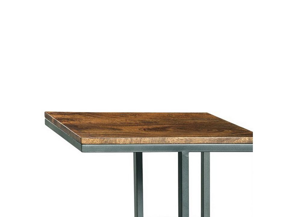 Wooden Top Accent Table with 1 Fixed Shelf and Metal Frame,Black and Brown-Benzara