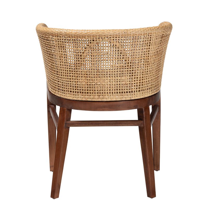 bali & pari Papua Modern Bohemian Natural Rattan and Walnut Brown Acacia Wood Dining Chair