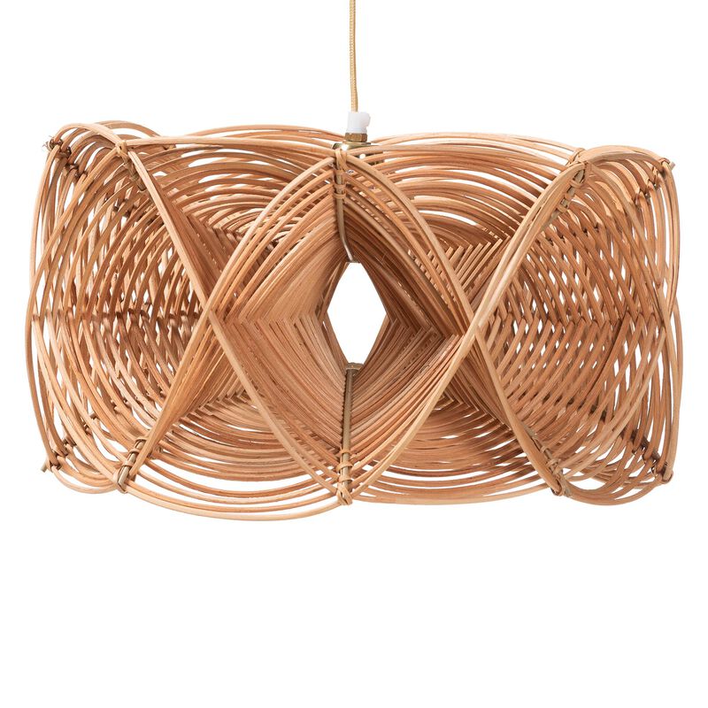 bali & pari Jeneth Natural Rattan Pendant Lampshade - Coastal Boho Ceiling Light Cover with Handcrafted Geometric Design