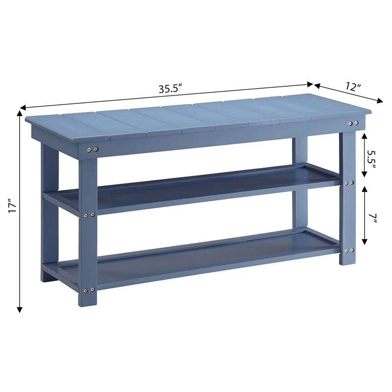 QuikFurn Blue Wood 2-Shelf Shoe Rack Storage Bench - 150 lbs. Weight Capacity