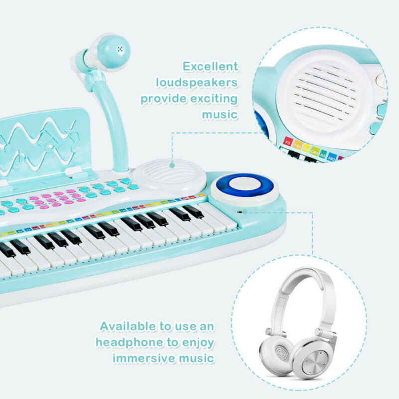 37 Key Electric Keyboard Piano with Microphone &ndash; Blue image number 7