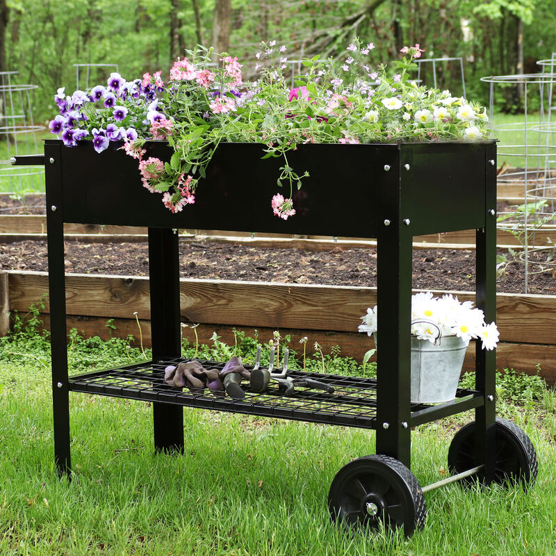 Sunnydaze 43 in Galvanized Steel Mobile Raised Garden Bed Cart