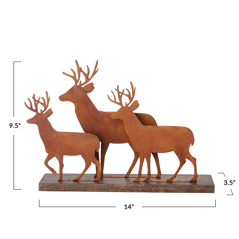 Antique Iron Reindeer Figurine on Mango Wood image number 1
