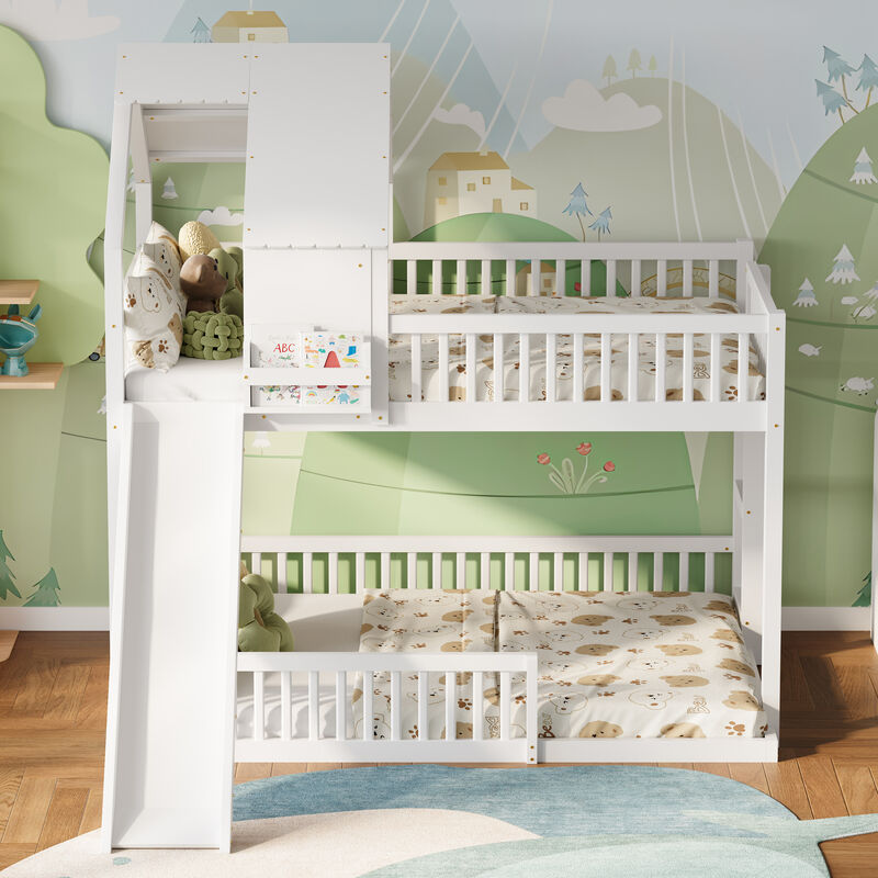 Merax Full XL over Queen House Bunk Bed with Slide, Solid Wood Frame image number 3