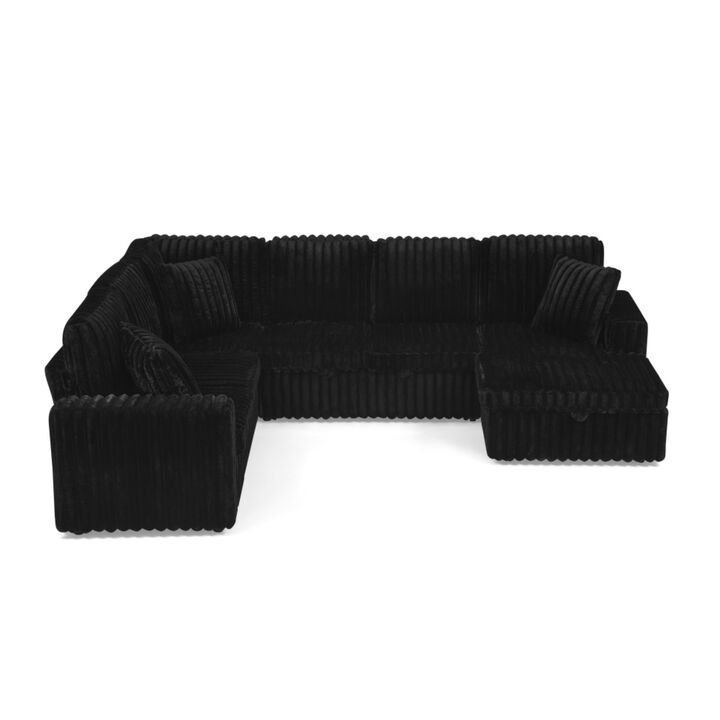 Tercex U‑Shape Corduroy Striped Pull‑Out Sleeper Sectional Sofa