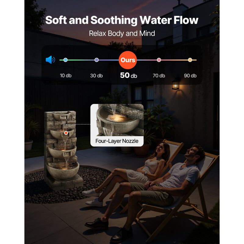 4-Tier Waterfall Fountain with Built-In LED Lights, Floor Standing Water Feature for Patio Garden-Concrete Grey image number 3