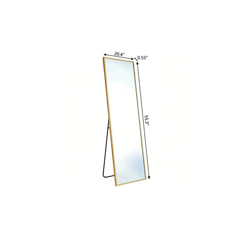 HomeRoots 55" Gold Aluminum Freestanding And Wall Mounted Framed Full Length Mirror image number 2