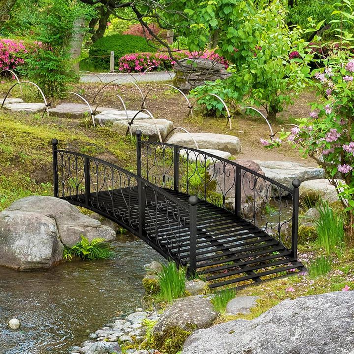 Outdoor Garden Bridge with Side Rails for Enhanced Safety and Decorative Landscaping Feature
