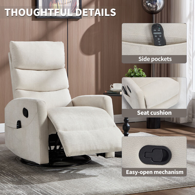 Chenille Manual Recliner Chair Swivel Rocker Recliner with Heat & Massage image number 4