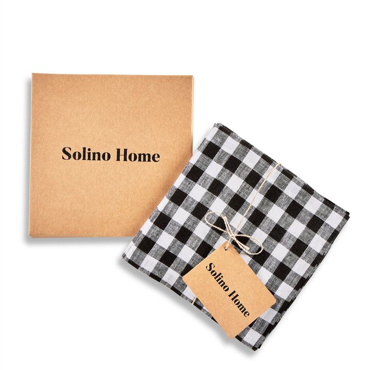 Linen Cocktail Napkins - Gingham Check