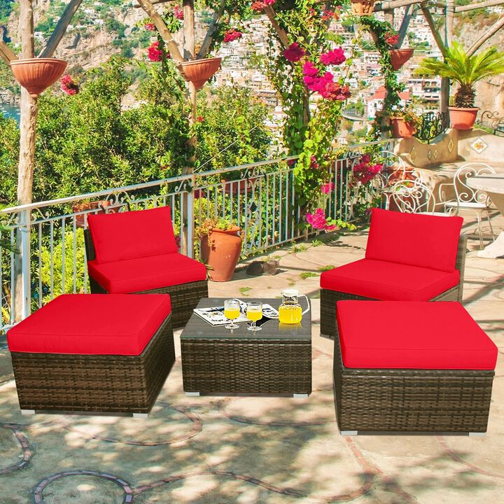 Mondawe 5 Pieces Wicker Lounge Chair Set with Washable Zippered Cushions