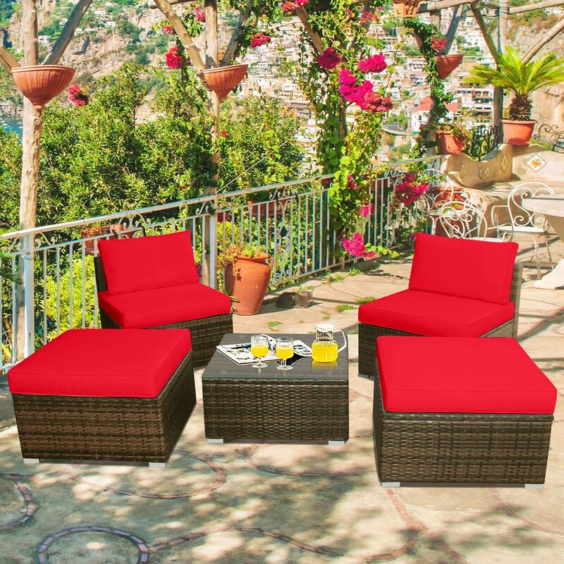 Mondawe 5 Pieces Wicker Lounge Chair Set with Washable Zippered Cushions