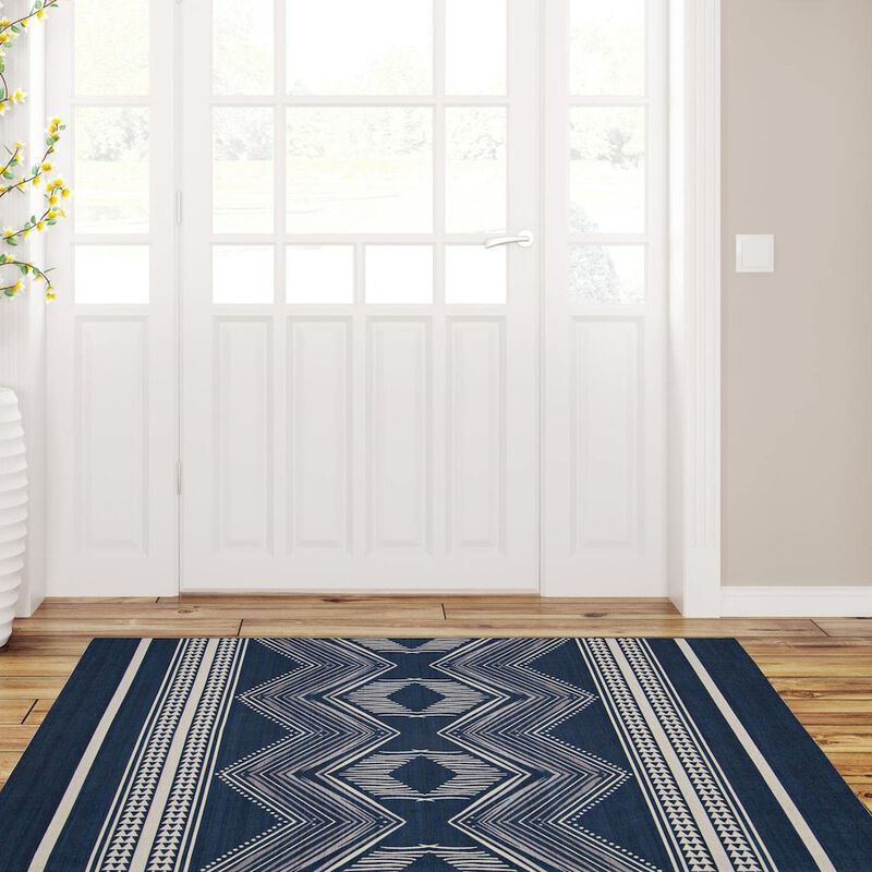 Linon Outdoor Washable Boynton Navy & Ivory, Rug image number 6