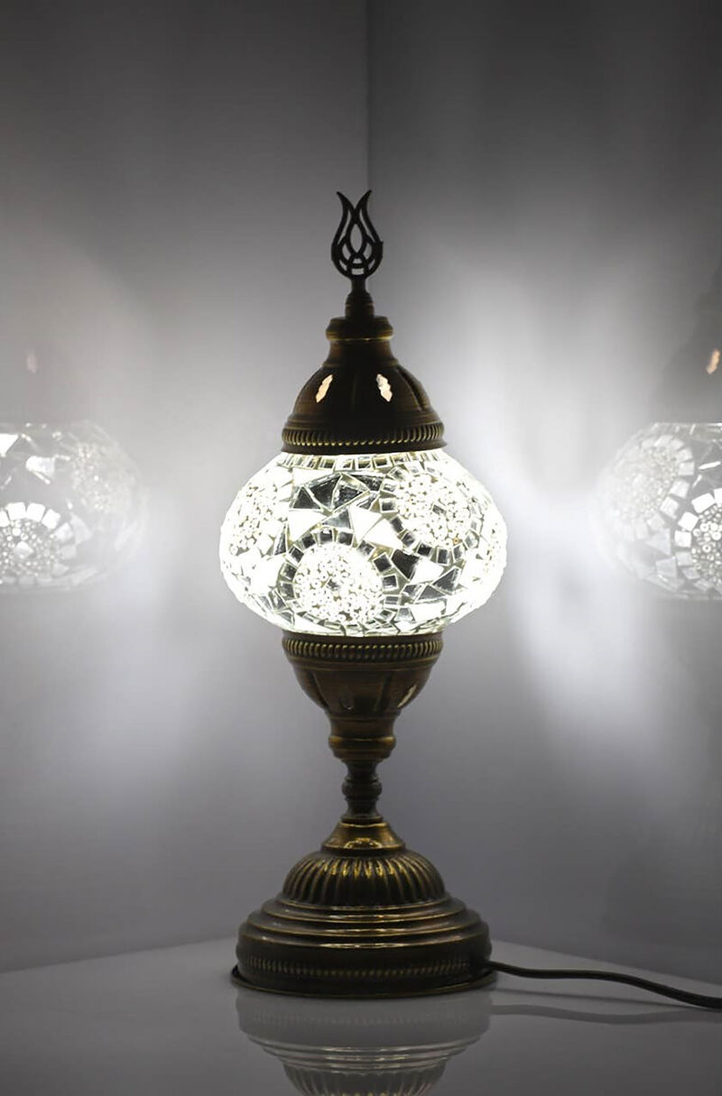14.5 in. Handmade White Separated Circles Mosaic Glass Table Lamp with Brass Color Metal Base image number 1
