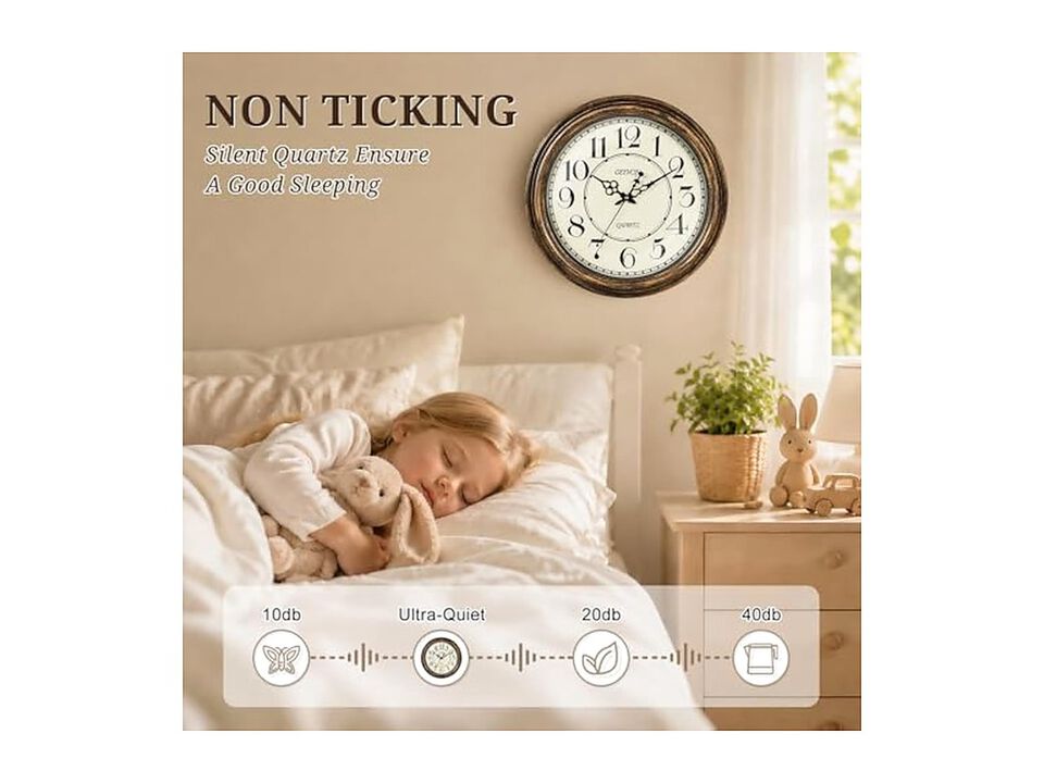 Vintage Retro Wall Clock 18 Inch Silent Non Ticking Battery Operated