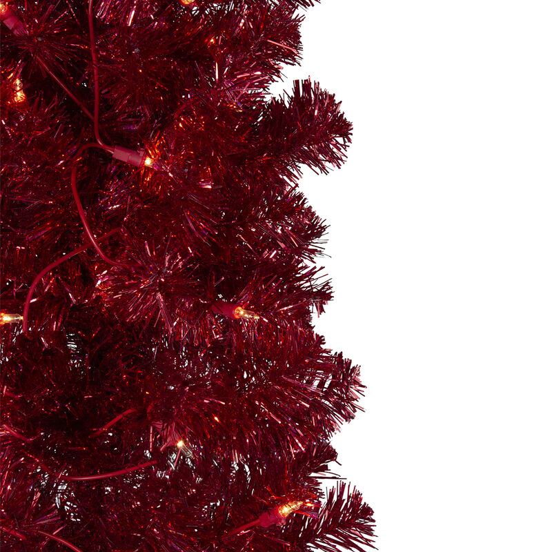 6' Pre-Lit Pencil Red Artificial Christmas Tree - Clear Lights image number 3