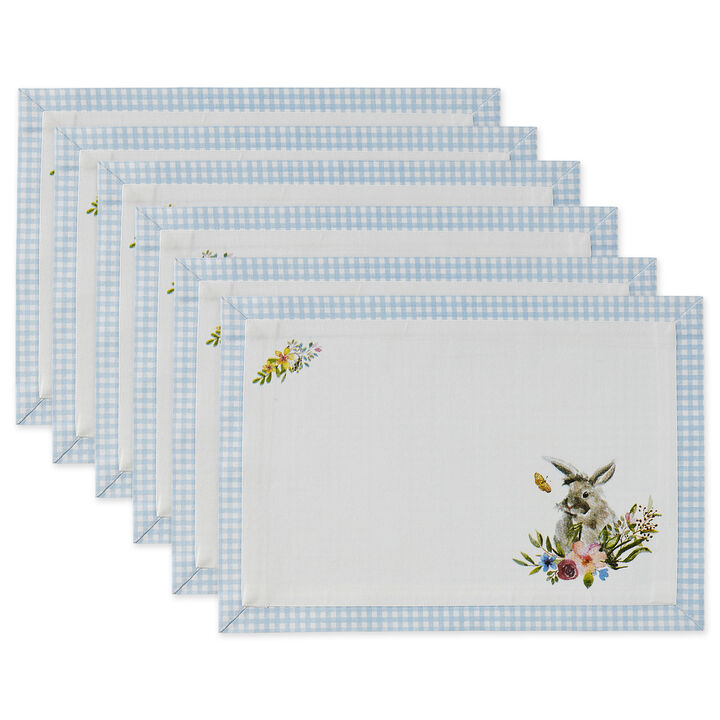 Set of 6 White and Blue Decorative Placemats  19"