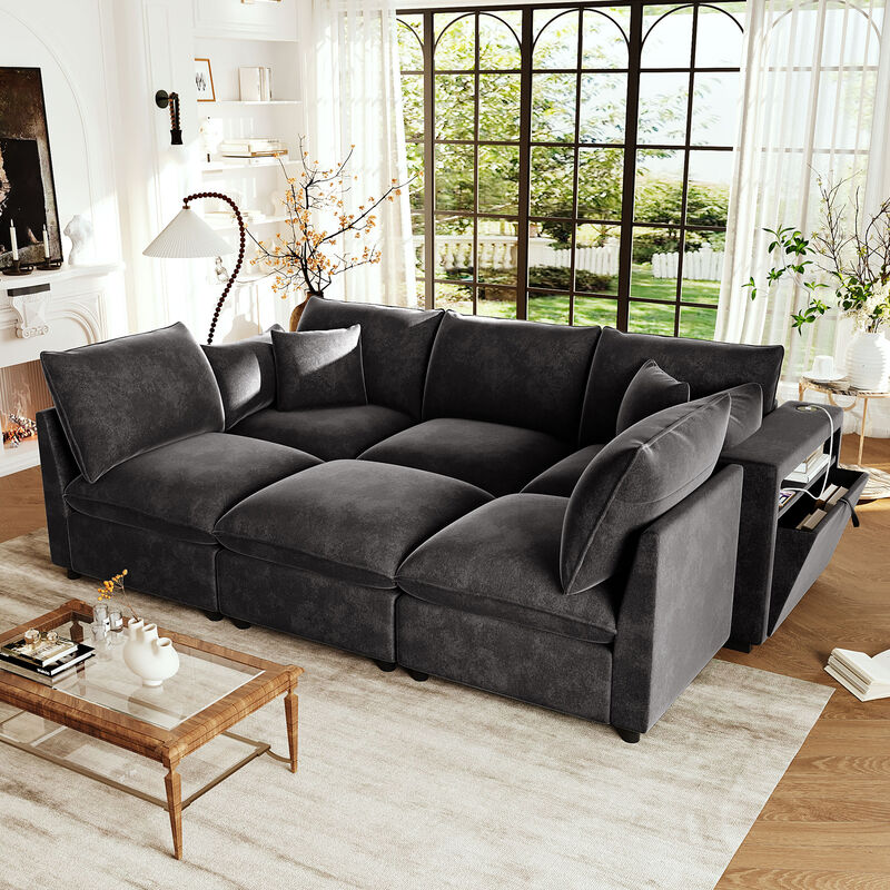 Merax Modular Chenille Sectional Sofa with Storage & USB Ports