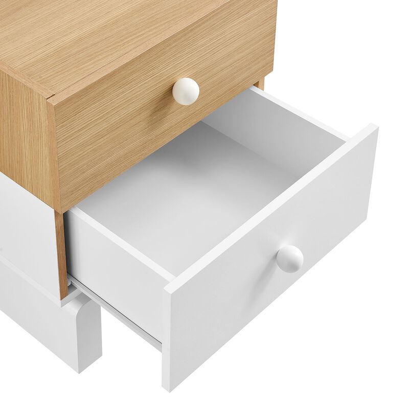 Modway Nolia Two-Tone 2-Drawer Nightstand in Oak White &ndash; Modern Color Block Bedside Table with Wood Grain Laminate and Storage Drawers image number 8
